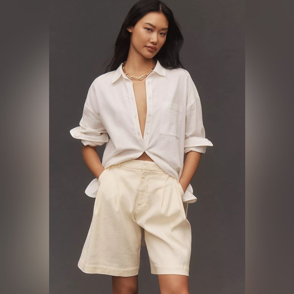 Maeve The Avery Pleated Trouser Shorts in Khaki Off-White SZ 6